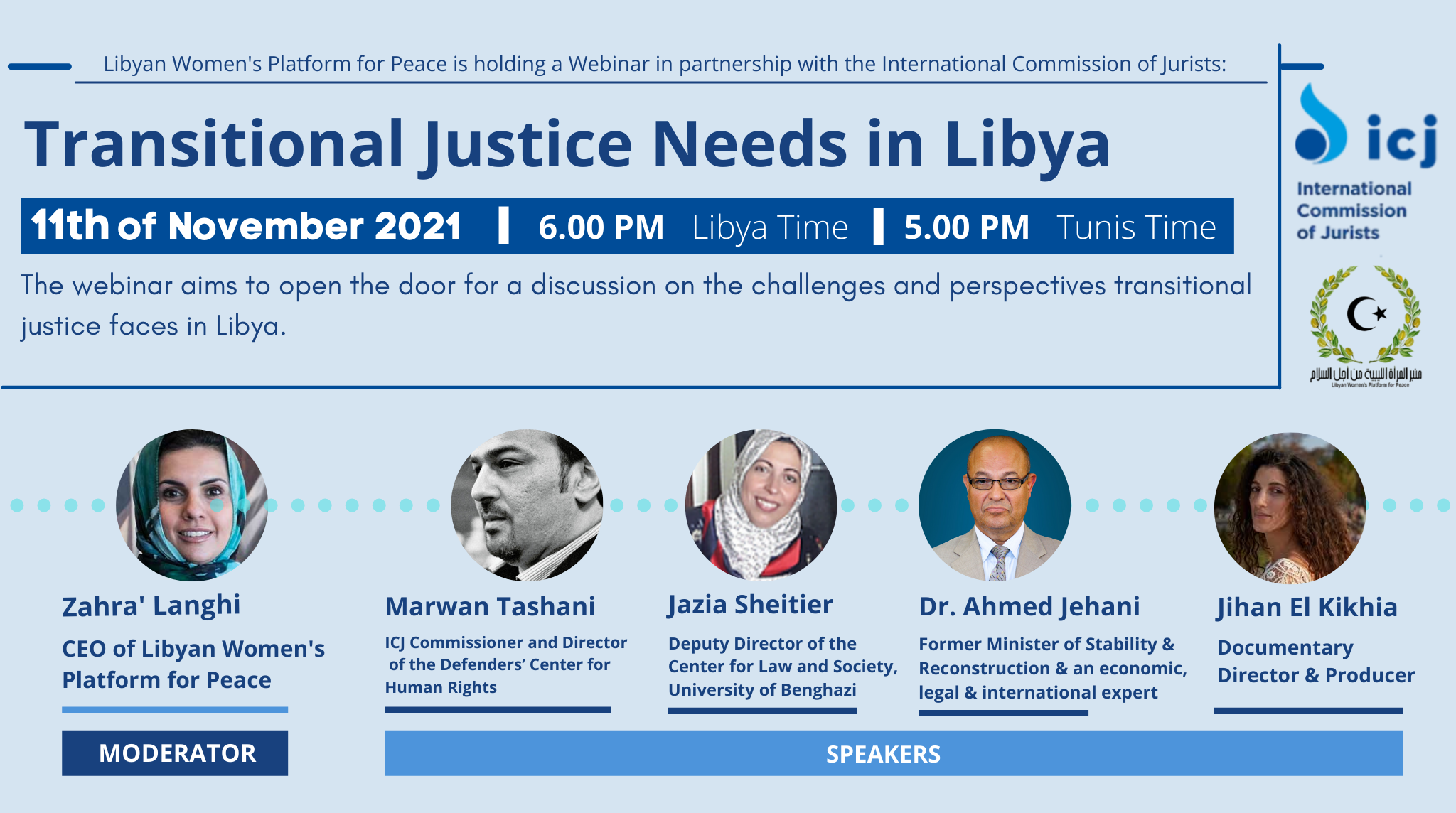 'Transitional Justice Needs in Libya': LWPP & the ICJ hold a Webinar coinciding with the 1st Anniversary of Hanan Al-Barassi's Assassination